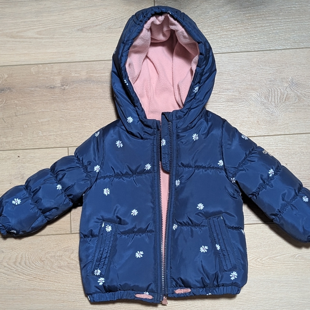 Oshkosh Puffer Coat Hooded With Daisies 18 Months Girl Winter